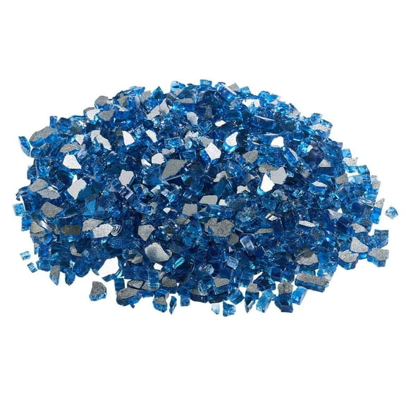 Fire Glass 10LBS 4.5KG High Temperature Resistant Fireplace Rocks 12.7mm Reflective Smokeless Fire Pit Glass Rock High Luster Stone Landscaping for Fire Pit Table Pacific Blue