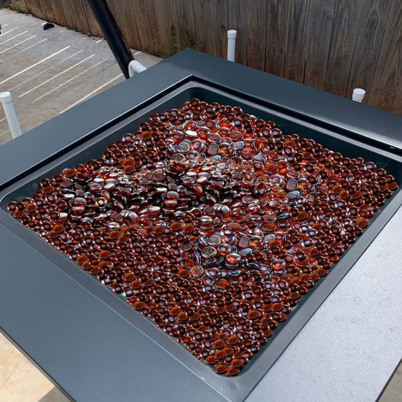 Fire Glass for Fire Pit -10 lbs of 3/4-Inch Round Reflective Fireplace Glass Rocks in Rich Amber Color,Heat Resistant Gems for Natural Gas or Propane Fire Pits,Indoor/Outdoor Fire Bowls and Vessels