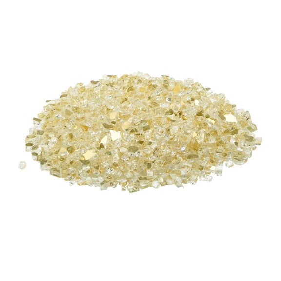 10 LBS Fire Glass Rocks, 1/2 Inch Gold Fireplace Glass for Fire Pit Table, Reflective Tempered Glass for Indoor & Outdoor Use