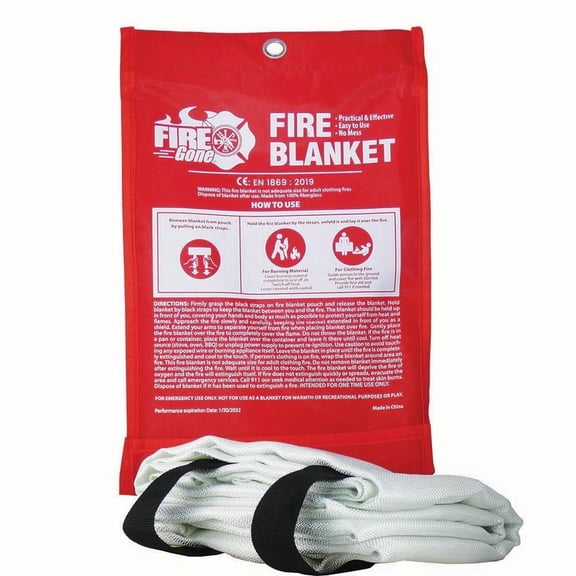 Fire Gone Premium Emergency Fire Blanket - Safety for Kitchen, Home & BBQ -Made from 100% Flame Resistant Fiberglass -1 pack - 39.3" x 39.3"
