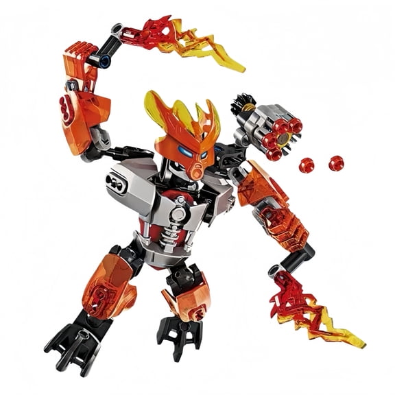 Fire Guardian Flame Warrior Action Figure, Robot Building Blocks Toy with Dual Flame Blades & Projectile Launcher