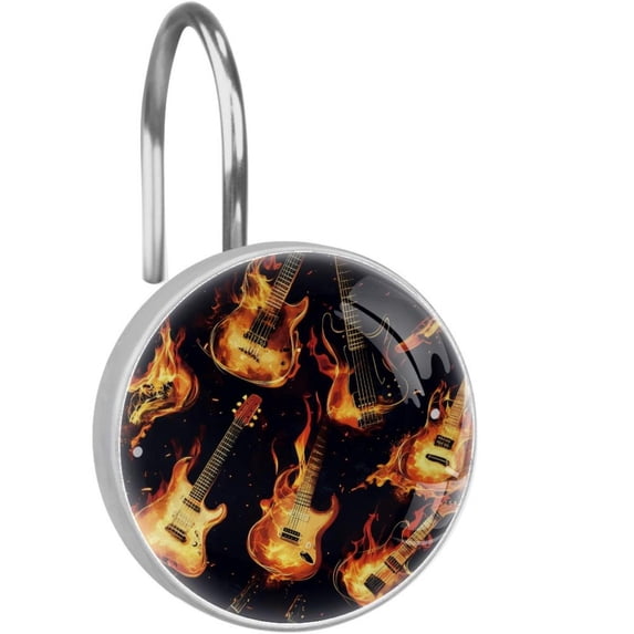 Fire Guitars Shower Curtain Hooks Round Crystal Glass, Set of 12 Shower Curtain Rings - Shower Hooks for Curtain Shower Rings