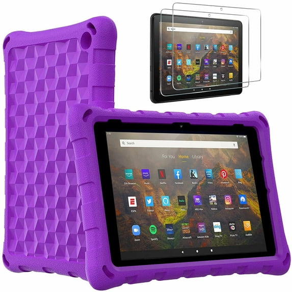 Fire HD 10 (2021) Tablet Case + 2PCS Tempered Glass, Epicgadget Lightweight Kids Case with Screen Protector for Amazon Fire HD 10 Tablet / Fire HD 10 Plus (11th Generation, 2021 Released) (Purple)