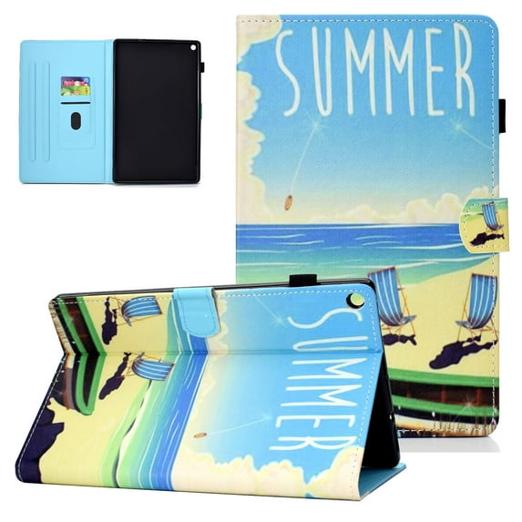 Fire HD 10 Case (2017 / 2015, 7th / 5th Generation), Allytech Slim Fit Lightweight Smart Cover Auto Sleep Wake Full Protective Folio Stand Wallet Case for All-New Amazon Kindle Fire HD 10,Summer Beach