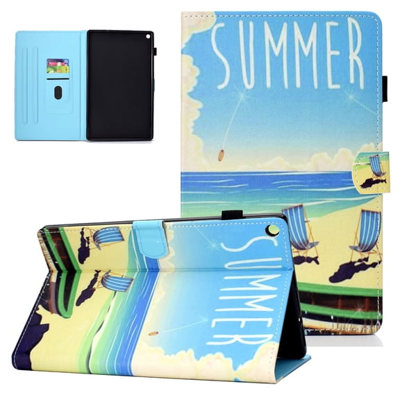 Fire HD 10 Case (2017 / 2015, 7th / 5th Generation), Allytech Slim Fit Lightweight Smart Cover Auto Sleep Wake Full Protective Folio Stand Wallet Case for All-New Amazon Kindle Fire HD 10,Summer Beach