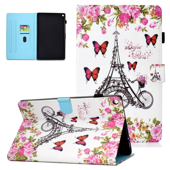 Fire HD 10 Case (2017 /2015, 7th /5th Generation), Allytech Slim Lightweight Smart Cover Auto Sleep Wake Protective Folio Stand Wallet Case Cover for All-New Amazon Kindle Fire HD 10, Butterfly Tower