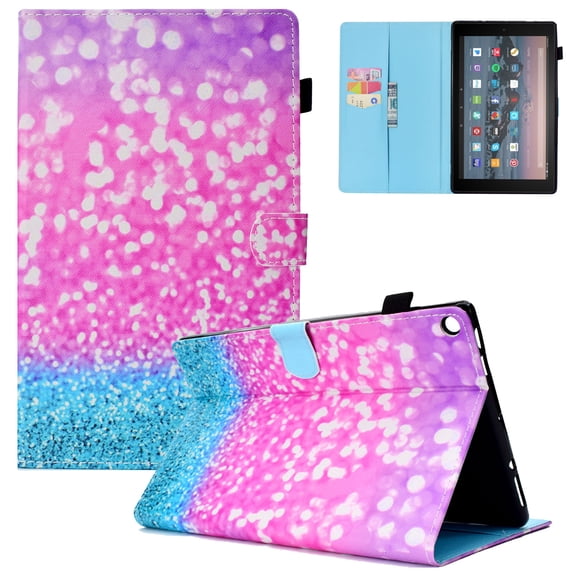 Fire HD 10 Case 2017/2015 for Girls, Allytech Slim Fit Smart Cover w/ Auto Sleep Wake Feature Protective Cards Holder Folio Stand Wallet Case Cover for Amazon Fire HD 10 7th 5th Gen, Glitter Sand