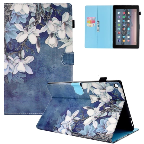 Fire HD 10 Case 2017/2015 for Girls, Allytech Slim Fit Smart Cover w/ Auto Sleep Wake Feature Protective Cards Holder Folio Stand Wallet Case Cover for Amazon Fire HD 10 7th 5th Gen, Mangnolia