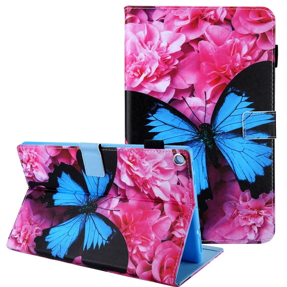 Fire HD 10 Case 2017 7th Generation, Fire HD 10 2015 Case, Allytech Slim Fit Smart Shell Auto Sleep Wake Shockproof Pencil Holder Cards Pocket Wallet Case Cover for Amazon Fire HD 10.1",Blue Butterfly
