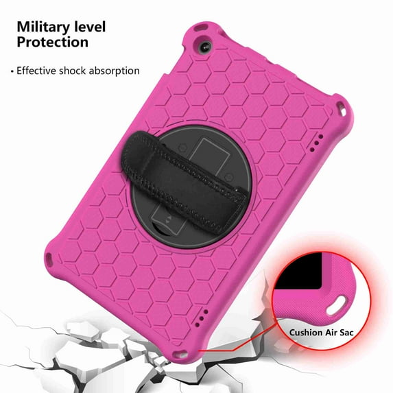 Fire HD 10 Case 9th/7th/5th Gen (2019/2017/2015 Release) Tablet Case, Dteck Hybrid Shockproof Rubber Kids Friendly Protection Hard 360 Rotatable Built-in Kickstand Cover, Rose+Black