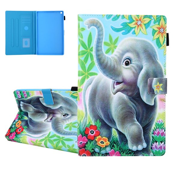 Fire HD 10 Case 9th Generation 2019, Fire HD 10 Case 7th/5th Gen, 2017/2015, Allytech PU Leather Slim Shockproof Protection Folio Kickstand Auto Sleep Wake TPU Back Cover for Fire HD 10,Elephant