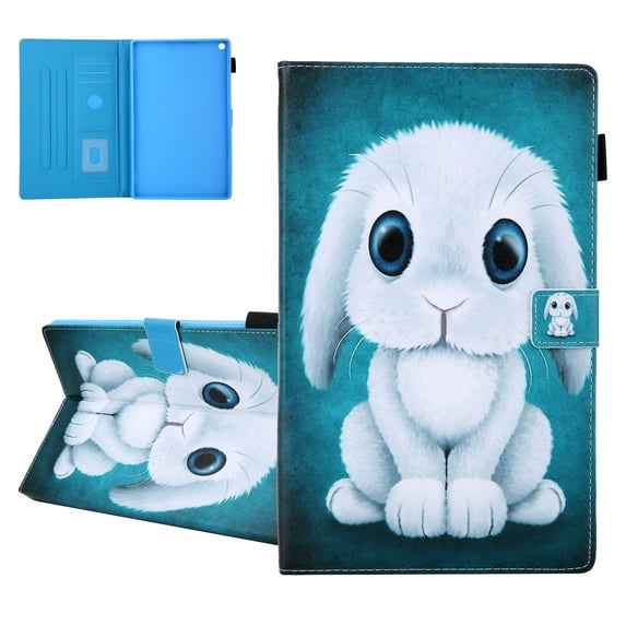 Fire HD 10 Case 9th Generation 2019, Fire HD 10 Case 7th/5th Gen, 2017/2015, Allytech PU Leather Slim Shockproof Protection Folio Kickstand Auto Sleep Wake TPU Back Cover for Fire HD 10,Rabbit