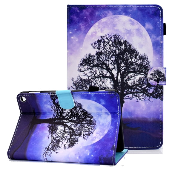 Fire HD 10 & Fire HD 10 Plus (11th Generation, 2021 Release), Allytech Smart Folio Anti-Slip Stand Protective Auto Wake Sleep Pencil Holder/Card Slot Case for All-New Fire HD 10.1", Moon Tree