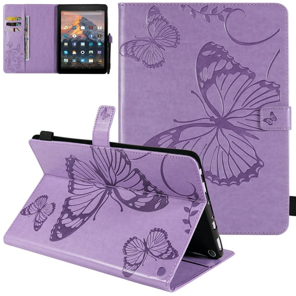 Fire HD 10/HD 10 Plus Tablet Case (11th Generation, 2021 Release) - Slim Embossed Butterfly Premium Leather Folio Stand Wallet Cover, Purple