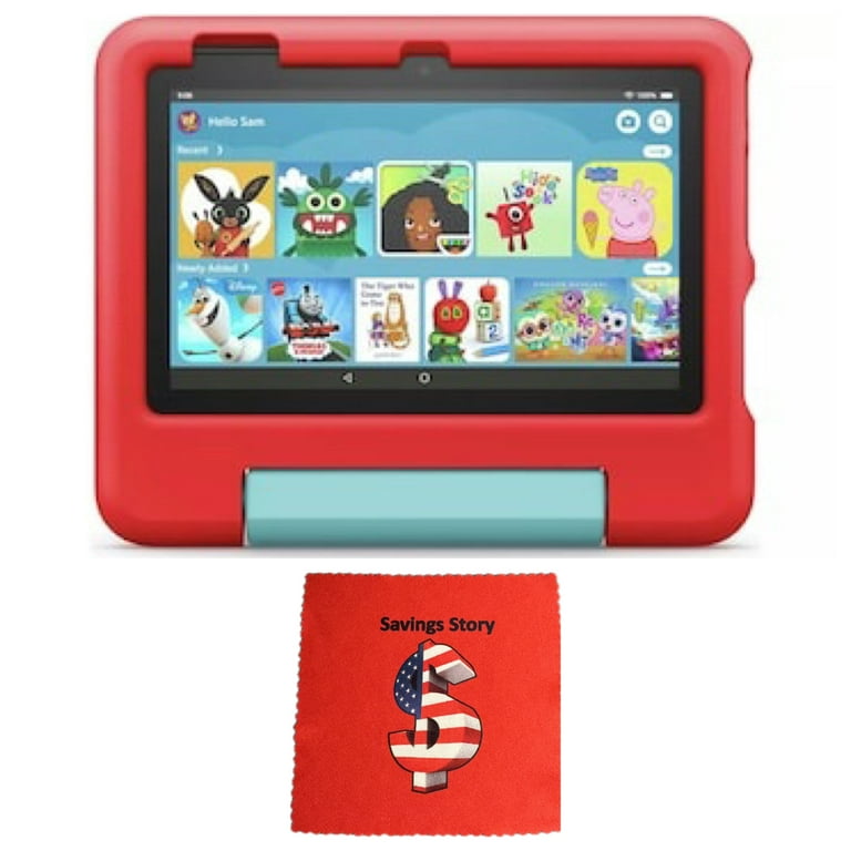 Fire_hd 7 Kids Tablet Red, 7 HD Display, 2022 12th Gen, Wi-Fi, Protective Case, Free Savings Story Cleaning Cloth, FireOS