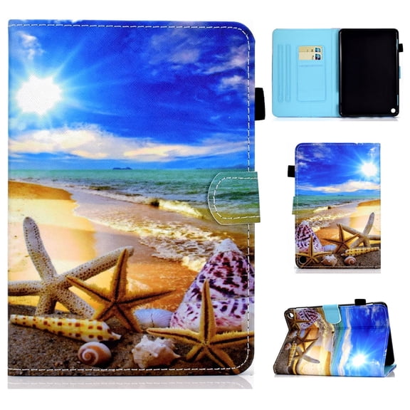Fire HD 8 2020 Case, HD 8 Plus Case 2020, Allytech Folio Stand Smart Book Cover Soft TPU Back Slim PU Leather Protective Case with Card Slots for All-New Amazon Fire HD 8" 2020, Beach