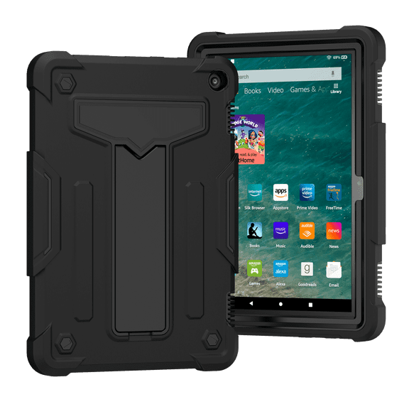 Fire HD 8 2020 Case, Fire HD 8 Plus Case, Allytech Heavy Duty Protection Shockproof Kickstand Kids Friendly Silicone PC Back Cover for Amazon All-new Fire HD 8 10th Generation, Black