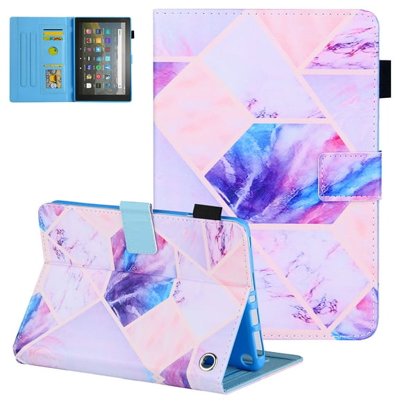 Fire HD 8 Case 10th Generation, Fire HD 8 Plus Case 2020, Allytech Slim Shell PU Leather Folio Flip Magnetic Auto Sleep Wake Shockproof Kickstand Case for Amazon Fire HD 8 2020, Purple Grid