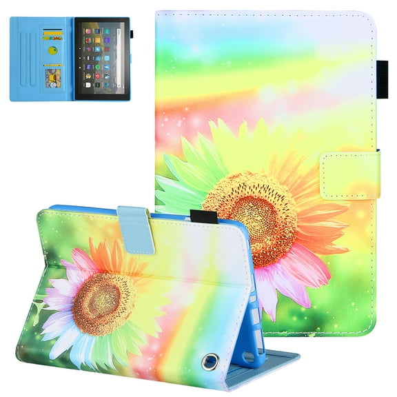 Fire HD 8 Case 10th Generation, Fire HD 8 Plus Case 2020, Allytech Slim Shell PU Leather Folio Flip Magnetic Auto Sleep Wake Shockproof Kickstand Case for Amazon Fire HD 8 2020, Sunflower