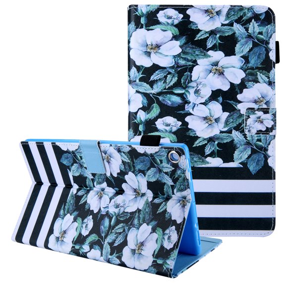 Fire HD 8 Case (2018/2017/2016), Allytech Slim Shell Lightweight Cute Pattern Girls Women Auto Sleep Wake Protective Folio Kickstand Wallet Case Cover for Amazon Fire HD 8 8" Tablet, Blossom