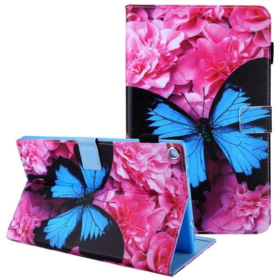 Fire HD 8 Case (2018/2017/2016), Allytech Slim Shell Lightweight Cute Pattern Girls Women Auto Sleep Wake Protective Folio Kickstand Wallet Case Cover for Amazon Fire HD 8 8" Tablet, Blue Butterfly