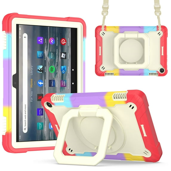 Fire HD 8 Case 2022, Fire HD 8 Plus Case 2022 - TECH CIRCLE Kids Proof Rugged Kickstand Handle Case with Adjustable Viewing Angles /Shoulder Strap for Fire HD 8 (12th Gen.) Tablet, Colorful/Red