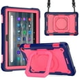 thumbnail image 1 of Fire HD 8 Case 2022, Fire HD 8 Plus Case 2022 - TECH CIRCLE Kids Proof Rugged Kickstand Handle Case with Adjustable Viewing Angles /Shoulder Strap for Fire HD 8 (12th Gen.) Tablet, Navy/Rose, 1 of 8