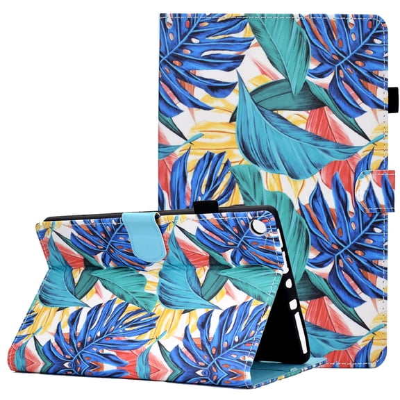 Fire HD 8 Case(8th/7th/6th Gen, 2018/2017/2016 Model), Allytech Premium PU Leather Drop Proof Magnetic Snap Auto Wake Sleep Stand Case Card Wallet Case for Kindle Fire HD 8.0" Old Model, Palm Leaves