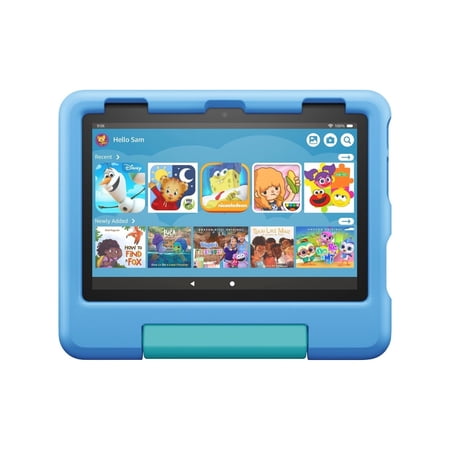 Fire_HD 8 Kids Tablet Blue, 8” HD Display, 2022 12th Gen, Protective Case, Free Savings Story Cleaning Cloth, FireOS