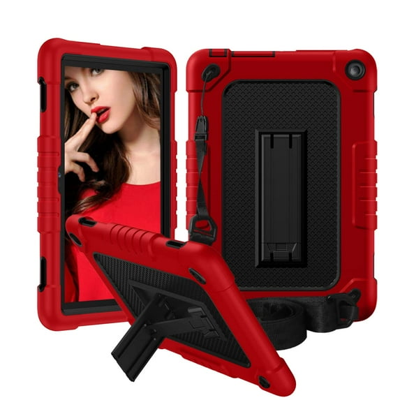 Fire HD 8 / HD 8 Plus Tablet Case 12 Gen 2022 , SOATUTO Heavy Duty Shockproof Protective Case Built in Kickstand & Shoulder Strap for Fire HD 8 Kids / HD 8 Kids Pro 10th Gen 2020 - Red+Black