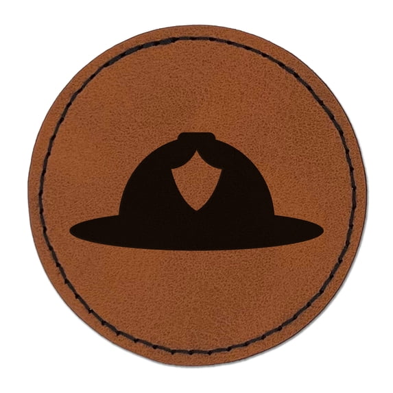 Fire Helmet Fireman Firefighter 2.5" Faux Leather Round Engraved Iron-On Patch - Brown