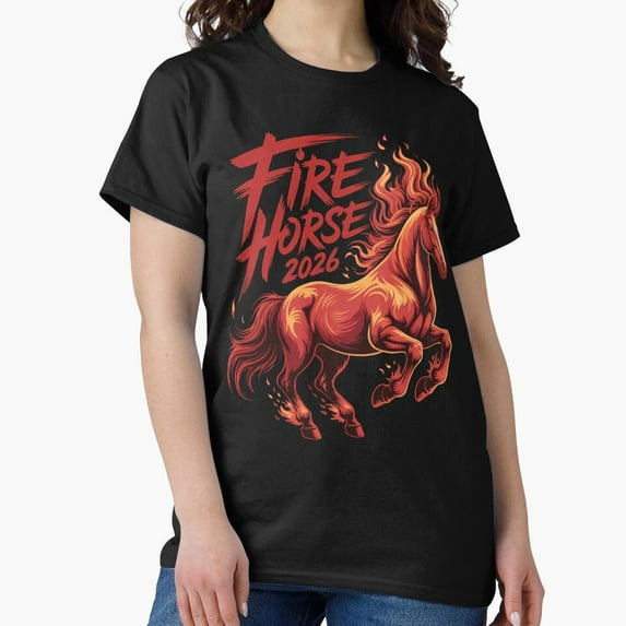 Fire Horse 2026 Zodiac Element Burning Flame Art Top Unisex T-Shirt, up to Size 5XL