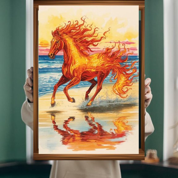 Fire Horse Art Print, Zodiac Fantasy Animal Poster 8x12 UNFRAMED