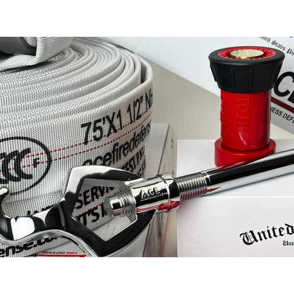 Fire Hose (2 pack) Bundle with Fire Hydrant Connector includes hydrant valve,wrench and 2 nozzles.
