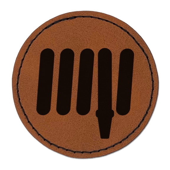 Fire Hose Firefighter Icon 2.5" Faux Leather Round Engraved Iron-On Patch - Brown