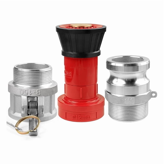 Fire Hose Nozzle,1-1/2inch NPSH HeavyDuty Industrial Fire Hose Constant Flow Fog Nozzle with 1.5inch Camlock Fitting,1 x Fire Hose Nozzle 2 x Aluminum Camlock Fitting Coupling,As Shown