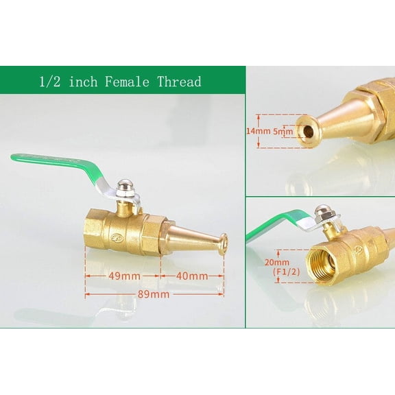 Fire Hose Spray Nozzle Brass Ball Valve 1/2 inch Female Thread and Male Thread Spray Gun Hose Connector Accessories