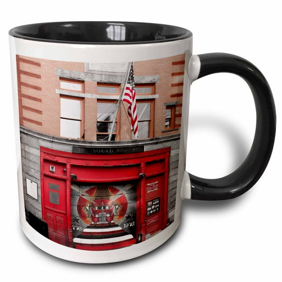 3drose, Fire House in Greenwich Village, 15oz Two-tone Black Mug
