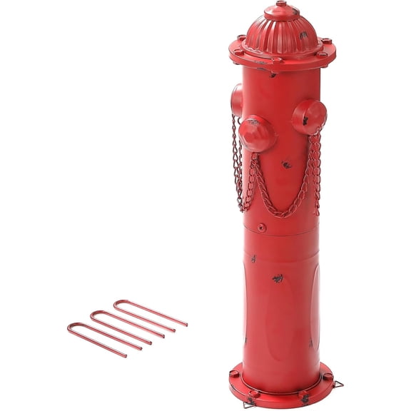 Fire Hydrant for Dogs to Pee On, 24" Metal Dog Fake Fire Hydrant Pee Post Red for Outdoor Training, Pee Pole with Ground Stakes, Fillable Base for Yard, Garden, Patio