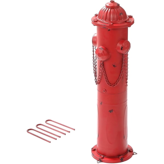 Red Metal Dog Fire Hydrant Pee Post 24 inch Tall With Ground Stakes Fillable Base Outdoor Potty Training Statue For Yard Garden Patio Indoor Outdoor Decor