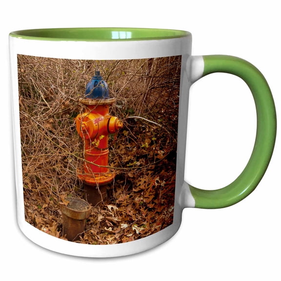 3drose, Fire Hydrant in the Woods, 11oz Two-tone Green Mug