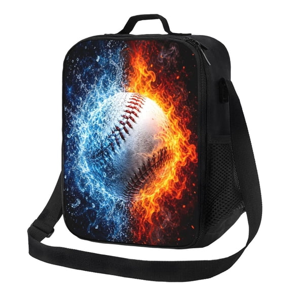 Fire Ice Baseball Lunch Bag Insulated Thermal Lunch Box with Shoulder Strap & Handle for Women and Men
