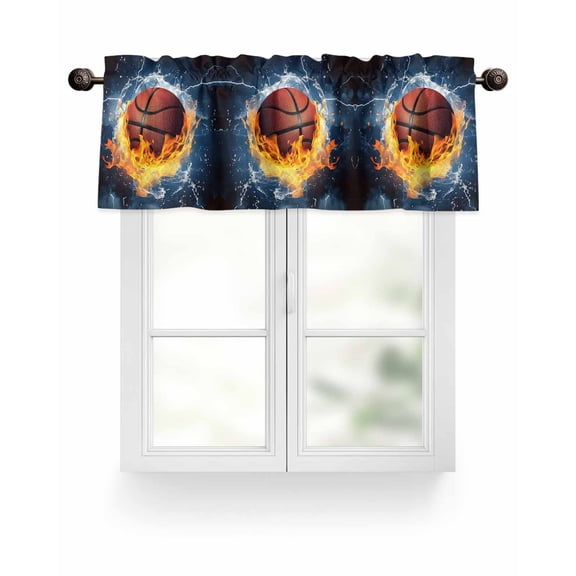 Fire and Ice Basketball Sports Kitchen Valances for Windows Blue Valance Curtains&nbsp; for Kitchen /Living Room/Bedroom/ Bathroom Decor, 54"x18 " ,Rod Pocket 1 Panel,