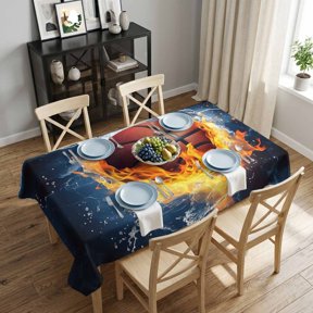 Fire and Ice Basketball Sports Rectangle Tablecloth 60x84 Inch Blue Waterproof Polyester Table Cover, Washable Stain Resistant Tablecloth for Dining Table Kitchen Wedding