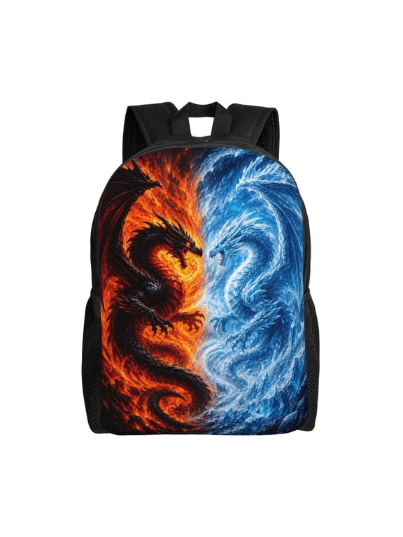 Fire Ice Dragon Backpack Full Front Print Travel Laptop Bag for Men and Women