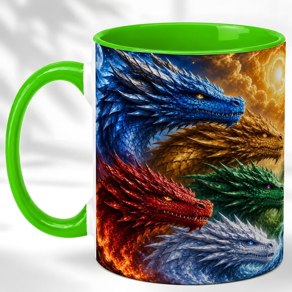 Fire Ice Dragon Coffee Mug, Fantasy Dragon Mug, Ceramic 11 oz