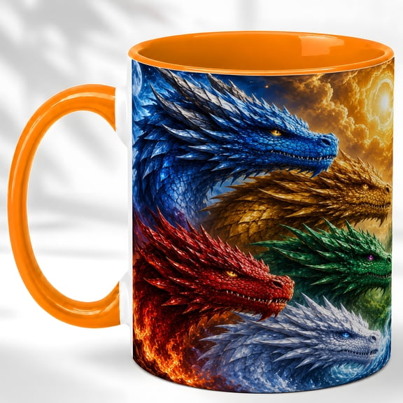 Fire Ice Dragon Coffee Mug, Fantasy Dragon Mug, Ceramic 11 oz