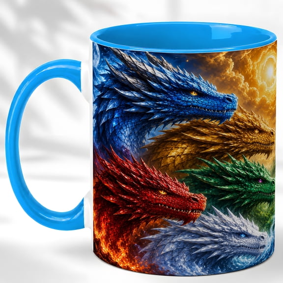 Fire Ice Dragon Coffee Mug, Fantasy Dragon Mug, Ceramic 11 oz