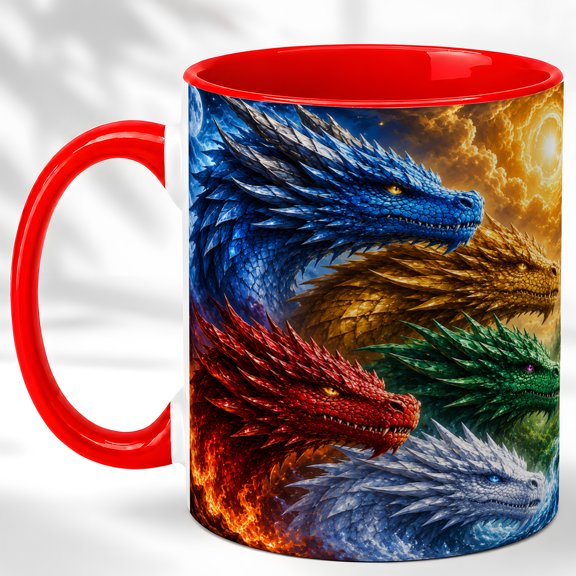 Fire Ice Dragon Coffee Mug, Fantasy Dragon Mug, Ceramic 11 oz