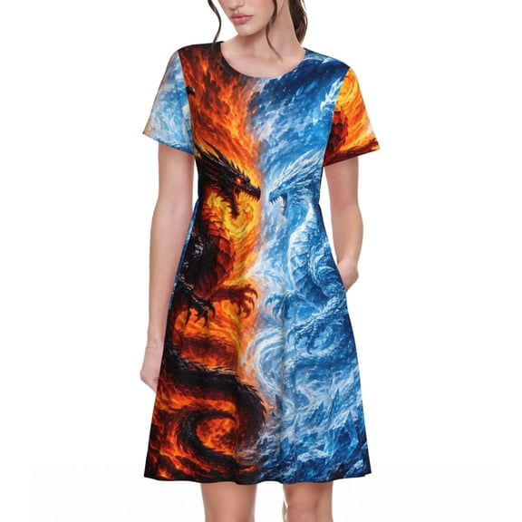 Fire Ice Dragon Dresses Short Sleeve Nightdresses for Women